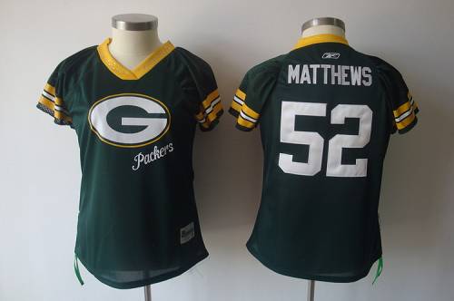 Packers #52 Clay Matthews Green 2011 Women's Field Flirt Stitched NFL Jersey